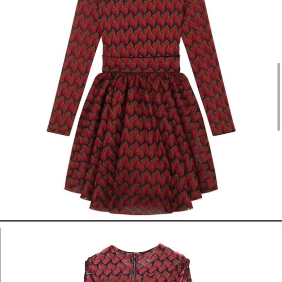 Deep Red Bonded Lace Maje Dress with Neoprene Skirt - Picture 3 of 7